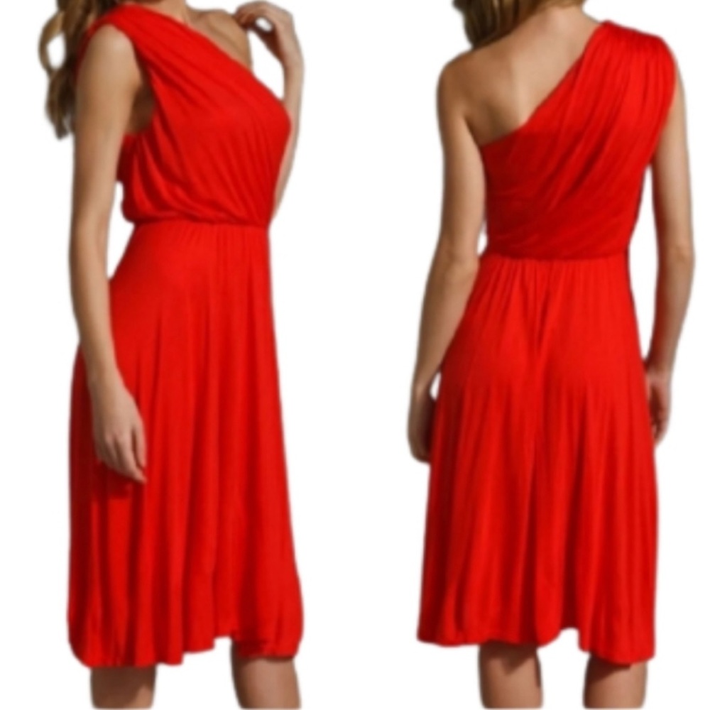 Alice + Olivia One Shoulder Red Camera Asymmetrical Swing Dress Size S